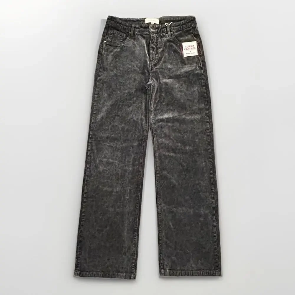 NWT Risen Mid-Rise Tummy Control Straight Leg Corduroy Pants Womens 13/31 Black